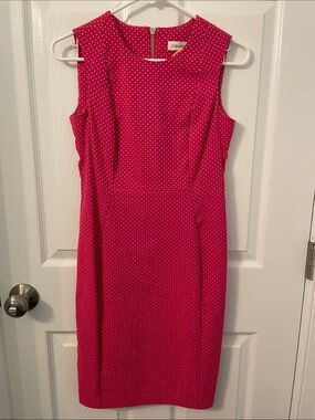 Calvin Klein Pink Polka Dot Sleeveless Midi Sheath Dress